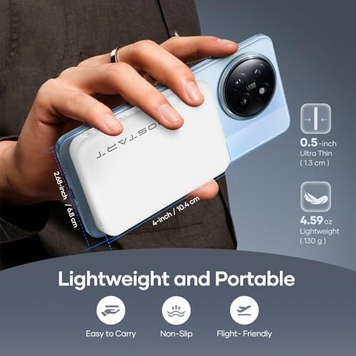 Ultra-Slim Wireless Power Bank with Suction Cup for i Phone & Android – 5000 m Ah Portable Charger with 22.5 W USB-C PD Fast Charging – Effortless On-the-Go Charging in Sleek White Finish – Perfect for Busy Lifestyles and Travel