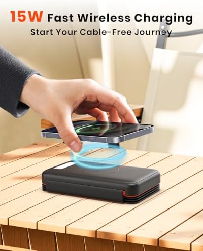 Ultimate FEELLE Solar Power Bank – 27,000 m Ah High-Capacity Wireless Charger with 4 Efficient Solar Panels, 22.5 W Fast Charging, Dual USB-C Ports, Ideal for Outdoor Adventures and All Smartphones – Stay Connected Anywhere