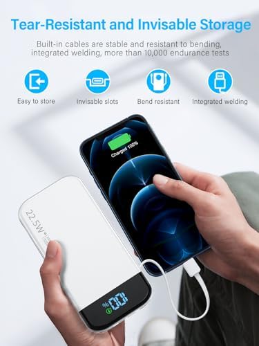 High-Capacity 32000 m Ah Portable Charger with Built-in Cables, Fast Charging Technology (22.5 W QC 3.0 & 20 W PD), Smart LED Display for Multi-Device Power Management – Sleek Blue External Battery Pack for Professionals and Travelers