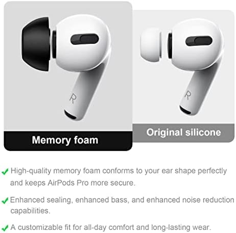 Lanwow Premium Memory Foam Ear Tips for Air Pods Pro – Ultimate Comfort & Noise Isolation, Anti-Slip Design, Fits Charging Case, 3 Sizes (S/M/L, Elegant Grey) – Enhance Your Audio Experience with Pain-Free Listening