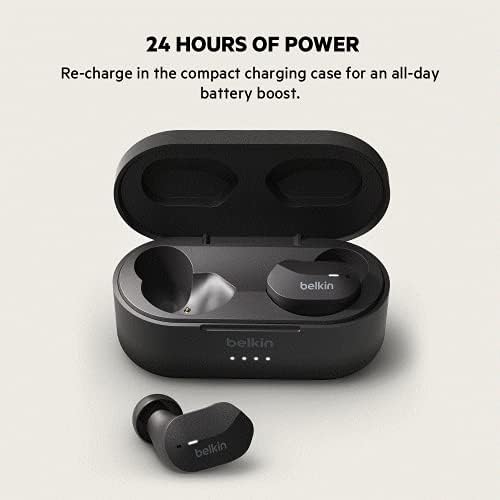 Belkin Sound Form True Wireless Earbuds – Premium Bluetooth 5.0 Headphones with Touch Controls & IPX5 Water Resistance for i Phone 14 & Galaxy S23 – Effortless Hands-Free Calling & Compact Charging Case – Stylish White Design for Active Lifestyles