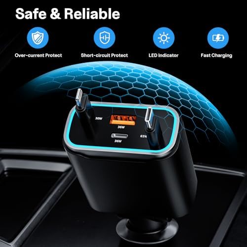 4-in-1 Retractable Fast Car Charger for i Phone & Samsung – 131 W Dual USB Adapter with 31.5-Inch Cables for Ultimate Convenience and Speed on the Go