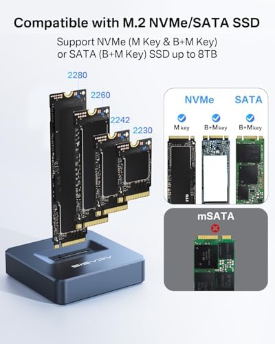 High-Speed ACASIS NVME to USB Docking Station – Premium Aluminium Alloy SSD Adapter with 10 Gbps Transfer Rate, Unmatched Compatibility for M.2 NVMe & SATA Drives, Optimal Heat Dissipation & Tool-Free Setup for Streamlined Data Management