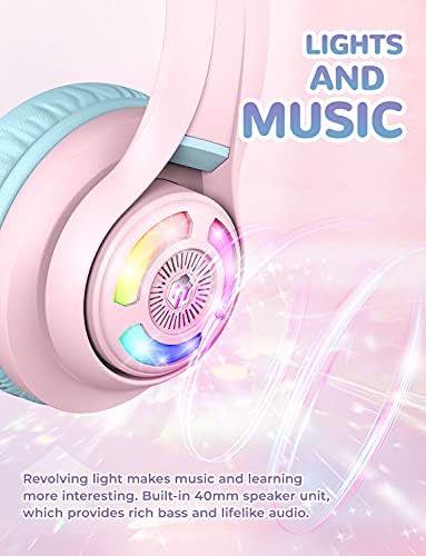 Magical Cat Ear Bluetooth Headphones for Kids – Mesmerizing Gradient Pink with LED Glow, 50-Hour Battery Life, Safe 74/85 d BA Volume Limiting, Superior Bluetooth 5.2 Connectivity & Rapid USB-C Charging for Ultimate Travel Convenience and Enjoyment
