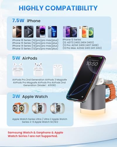 Travel-Ready Joy Geek 3-in-1 Wireless Charging Station – Fast Mag-Safe Charger for i Phone 16-12 Series, Apple Watch Series 10-2, and Air Pods Pro – Ultimate Compatibility and Speed for On-the-Go Lifestyle