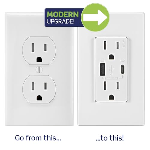 Leviton 60 W Dual USB Type A/Type-C In-Wall Charger – Fast, Efficient Power Delivery Solution for Smartphones, Tablets & Laptops – Tamper-Resistant Outlet in Light Almond for Safe, Clutter-Free Charging Experience – Perfect for Home and Office Use
