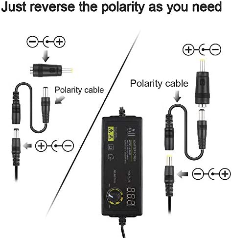 Versatile 3 V-24 V DC Power Supply Adapter – 1.5 A 36 W Adjustable Voltage Converter with LED Volt Display, 8 Interchangeable Plugs & Polarity Reversal Cord for Ultimate Compatibility in Electronic Projects