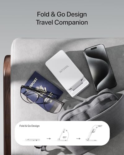 Intoval 3-in-1 Foldable Wireless Charging Station for i Phone 16/15/14/13 Series, Apple Watch 9/8/7/Ultra 2, and Air Pods – Fast Charging Dock with Enhanced Safety Features for Home and Travel, Sleek White Design for Effortless Organization and Portability