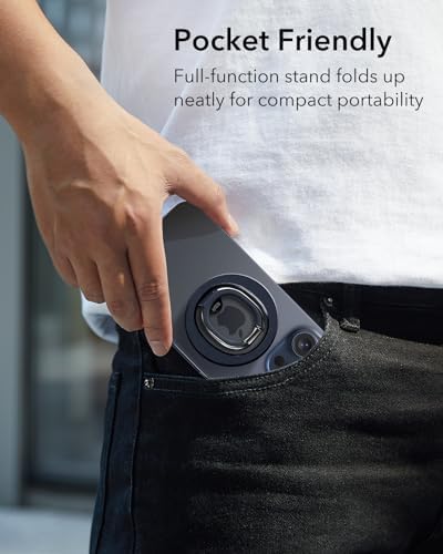 Magnetic Phone Ring Holder with 2-Way Adjustable Stand for i Phone and Galaxy – ESR Halo Lock Grip for Enhanced Stability, Secure Comfort, and Effortless Wireless Charging – Premium Zinc-Alloy Design, 1,200 g Magnetic Hold, Versatile Portrait/Landscape Viewing – Ideal for Caseless Phones and Mag Safe Cases – Black Finish for Modern Aesthetics
