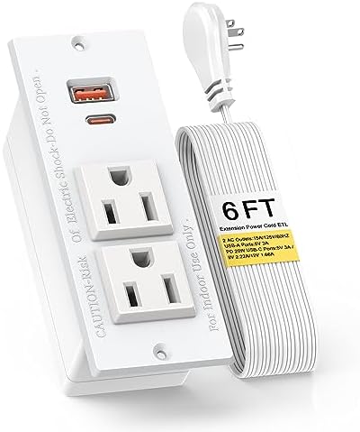Recessed Power Grommet with Dual 20 W USB C Ports and 6 FT Extension Cord – Versatile Desk Power Socket with 2 AC Outlets for Seamless Integration into Cabinets, Drawers, or Nightstands – ETL Listed for Safety and Enhanced Charging Efficiency – Ideal for Organized Home Offices and Modern Living Spaces