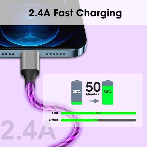 Illuminate Your Charging Routine with the 3.3 ft Light-Up i Phone Charger Cable – MFi Certified LED Charging Cord for i Phone 14/13/12/11/XR/XS/X/8, i Pad, Air Pods, and More – Fast Charging with Vibrant Blue Glow for Enhanced Visibility and Performance