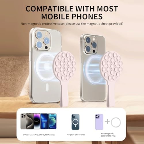 Mag Safe-Compatible Silicone Suction Cup Phone Mount with Integrated Mirror for Effortless Selfies and Video Calls – Hands-Free i Phone Accessory in Chic Pink for Ultimate Convenience and Versatility
