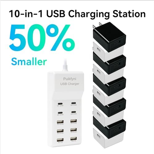 High-Speed 10-Port USB Charging Hub Duo: Ultimate Smart Charging Solution for Families and Tech Lovers – Multi-Device Power Station for Smartphones, Tablets, and Wearables with Compact Design for Home, Office, and Travel Needs