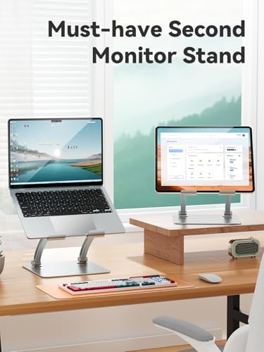 Tounee Aluminum Tablet Holder Stand – Dual Rod Adjustable Mount for Tablets, Kindles & Monitors (4.7″-16.5″) – Portable & Durable Desktop Accessory for Enhanced Viewing Comfort and Productivity