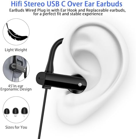 Premium USB C Over-Ear Sports Earbuds with Microphone | High-Fidelity Wired Earphones for i Phone 16 & Samsung Galaxy S25 | Ergonomic Design for Active Lifestyles | Immersive Audio & Hands-Free Calling | Perfect for Workouts and Daily Use