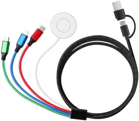 Universal Multi-Device Fast Charging Cable: 4-in-2 Nylon Braided Charger for Apple Watch Ultra, SE, Series 10-1, i Phone 16-13, and Android Phones (5 FT) – Ultimate Versatility and Rapid Power Solution for All Your Electronics