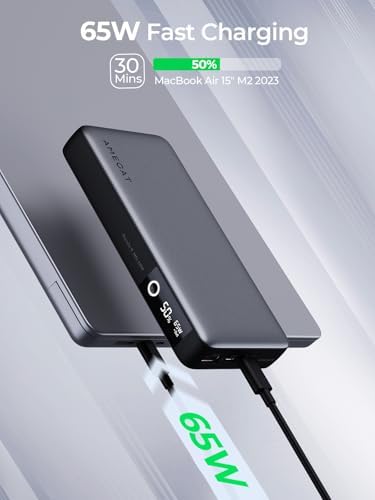 High-Capacity 20000 m Ah 65 W Portable Power Bank – Ultra-Fast USB-C Charger with 3 Ports & Digital Display for Seamless Charging of Mac Book, i Pad Pro, i Phone 16/15/14/13/12, Samsung Devices, Steam Deck, and Air Pods – Optimal Compatibility & Travel-Friendly Design