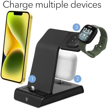 Wasserstein 3-in-1 Wireless Charging Station for i Phone, Air Pods & Fitbit – Fast, Efficient Power Dock with Non-Slip Surface for Seamless Device Management – Ideal for Home or Office Use (Black)