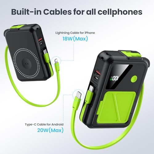 Revolutionary 3-in-1 Magnetic Wireless Power Bank – 10,000 m Ah Capacity with Built-in Cables and AC Plug – 22.5 W Fast Charging for i Phone 15/14/13/12, Apple Watch, and Air Pods – Ultimate Travel Companion for Seamless Device Charging