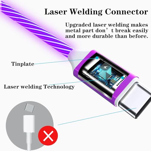 Illuminate Your Charging: 2-Pack LED USB A to C Charger Cable – Vibrant Light-Up Type C Cord for i Phone 15, Samsung Galaxy S21/S20/S10/S9/S8, Note 20, LG V30/V20/G6 – 78-Inch Durable Fast Charging Solution in Purple & Green