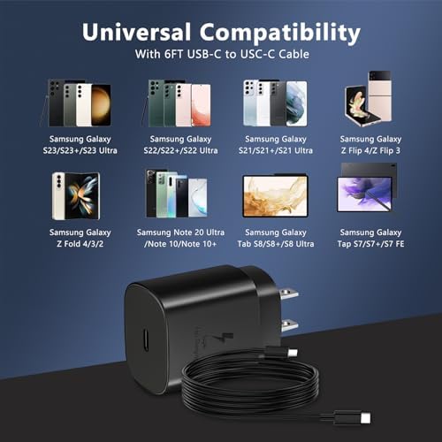 Ultra-Fast 45 W USB-C Charger with 6 FT Cable for Samsung Galaxy S25/S24/S23/S22 Series – High-Power Charging Block for Tablets & Smartphones with Safety Features, Compact Design, and Enhanced Compatibility for Quick Device Recharge