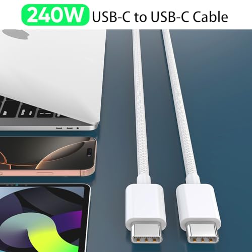 USB C to USB C,240W USB-C Woven Charge Cable,6.6ft 2Pack USB C Cable Fast Charging Cord for Apple MacBook Pro/MacBook Air,iPad Pro/Air,iPad mini,iPhone 16 15 Pro Max Plus Compatible 140W/100W/60W/45W – Enhanced Compatibility and Speed