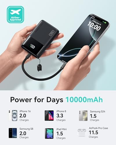 Ultra-Slim INIU Power Bank 10000 m Ah – 45 W PD Fast Charging Portable Charger with Dual USB-C Ports for i Phone 16, Samsung S25, Google Pixel, and More – Essential Travel Companion for On-the-Go Power Needs