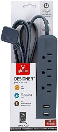 Globe Electric Designer Series 3-Outlet Power Strip in Chic Rose Finish – Stylish Surge Protector with Enhanced Compatibility and Fast Charging for Modern Homes and Offices