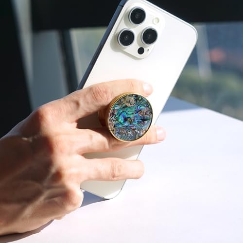 Chic Natural Abalone Shell Foldable Phone Grip – Magnetic Handle for Secure Smartphone & Tablet Handling, Stylish Accessory for Enhanced Portability and Aesthetic Appeal