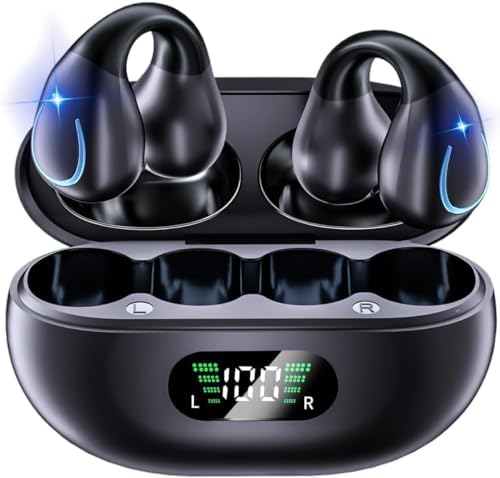Open Ear Bone Conduction Headphones with Bluetooth 5.3 – Waterproof Sport Earbuds Offering 60 Hours of Playtime, Digital Charging Case, and Built-in Mic for Ultimate Outdoor Fitness Experience – Lightweight and Durable Design in Sleek Black