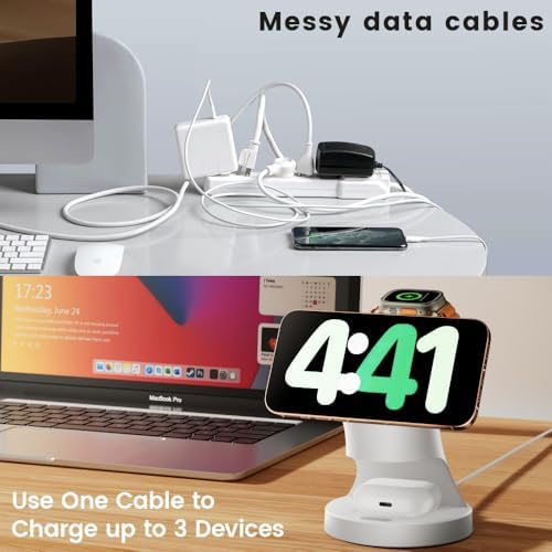 All-in-One Mag Safe Wireless Charging Station for Apple Devices – Fast 3-in-1 Charger Dock for i Phone 16/15/14/13/12 Pro/Max/Plus/Mini, Air Pods 2/3/Pro, and Apple Watch Series Ultra/8/7/SE/6/5/4/3/2 – Sleek, Space-Saving Design with Advanced Safety Features