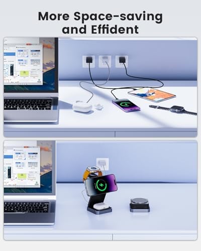 Revolutionary 3-in-1 Wireless Charging Station: 15 W Fast Charger for i Phone, Mag Safe Compatible, Foldable Travel Design for Apple Watch & Air Pods – Ultimate Convenience and Style for Your Nightstand or On-the-Go Power Needs