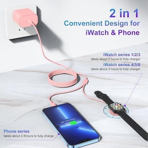 Revolutionary 2-in-1 USB C Charger for Apple Watch & i Phone – 6 FT Magnetic Fast Charging Cable with USB-C Wall Adapter – Compatible with Apple Watch Series 8/7/6/SE/5/4 & i Phone 14/13/12 – Ultimate Convenience & Enhanced Durability for On-the-Go Charging Solutions