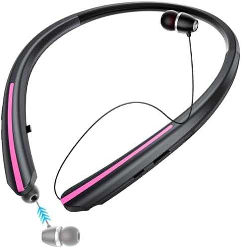 Elevate Your Active Lifestyle with Retractable Bluetooth Neckband Headphones – IPX5 Sweatproof Earbuds Featuring Noise Cancelling Technology, Vibration Alerts, and Built-in Microphone for Ultimate Hands-Free Convenience During Sports and Workouts (Black Blue) – Unmatched Performance and Compatibility for Audiophiles on the Go