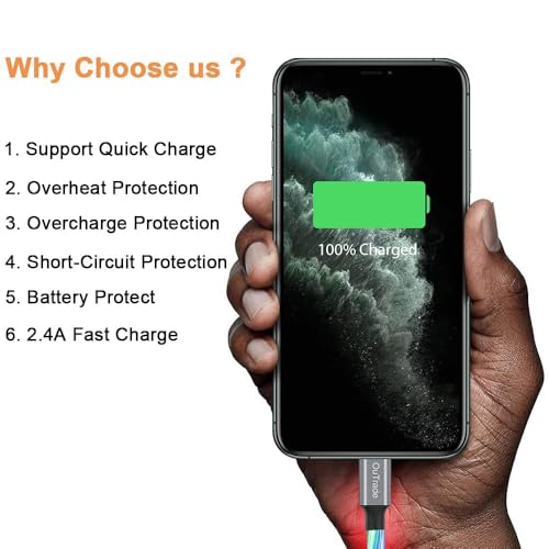 Vibrant LED i Phone Charger Cable | MFi Certified Lightning Cable for Fast, Reliable Charging | 6 ft Multicolored Glow Cable Compatible with i Phone 12, 11 Pro Max, XR, X, SE, 8 Plus, i Pad, i Pod | Stylish Power Solution for On-the-Go Charging