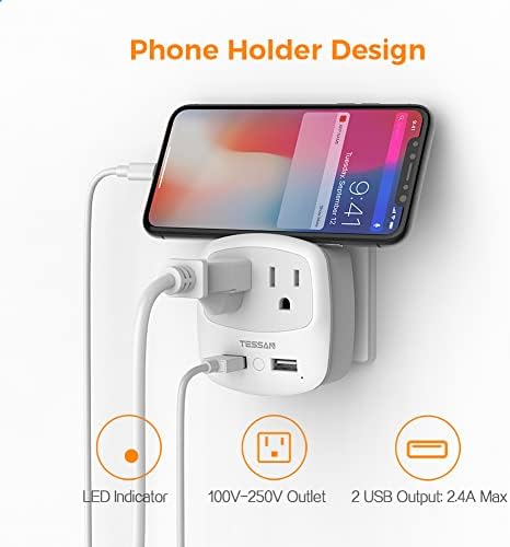 Ultimate TESSAN Type G UK Travel Plug Adapter with Dual USB Fast Charger Ports – Compact US to UK Power Converter for Effortless Global Connectivity in Scotland, London, Ireland, Kenya, Dubai & Qatar