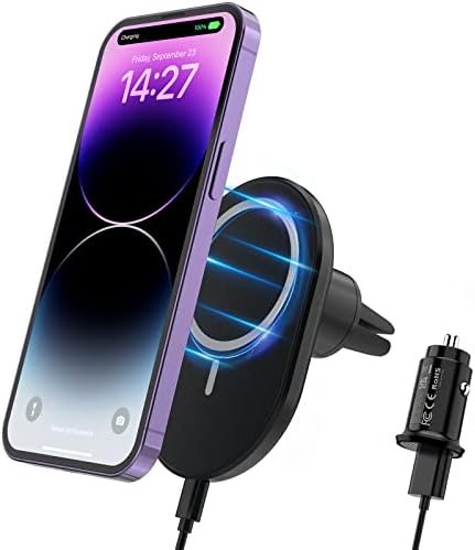 Magnetic Wireless Car Charger for i Phone 14/13/12 Series – Joy Geek Air Vent Mount with 18 W Fast Charging and Mag-Safe Compatibility in Ink Black – Effortless Attachment, Enhanced Safety, and Sleek Design for Ultimate Convenience on the Road