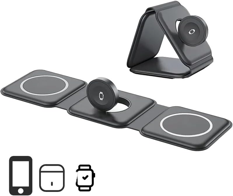 Revolutionize Your Charging Experience with the Advanced 3-in-1 Wireless Charger for i Phone, Apple Watch, and Air Pods – Portable Magnetic Mag-Safe Station for i Phone 12-16 – Fast, Efficient Charging in Sleek Black Design for On-the-Go Lifestyle