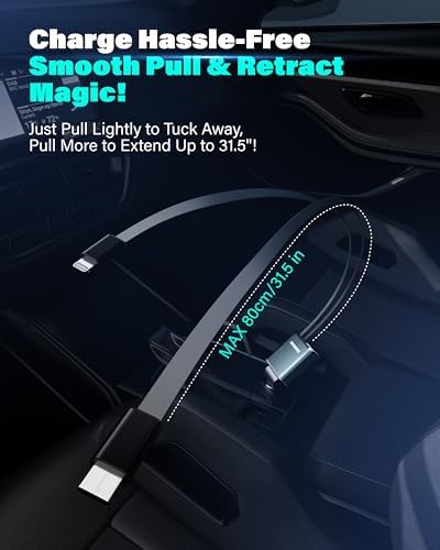 Rapid Charge Retractable Car Charger 69 W – Versatile 4-in-1 Accessory for i Phone 16/15/14 & Android Devices, Dual USB-A & USB-C Ports, Tangle-Free Travel Essential for Men & Women, Enhanced Fast Charging Solution for Road Trips
