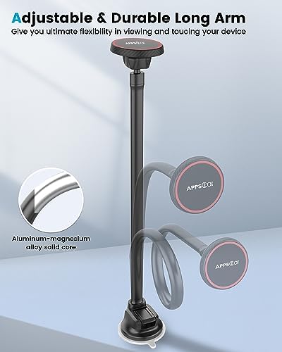 Upgrade Your Drive with APPS2 Mag Safe Car Mount – 13-Inch Long Arm Magnetic Phone Holder for i Phone 16 Pro Max, 15, 14, 13, 12 Mini – Enhanced Windshield Suction & Easy One-Handed Use for Ultimate Convenience and Safety