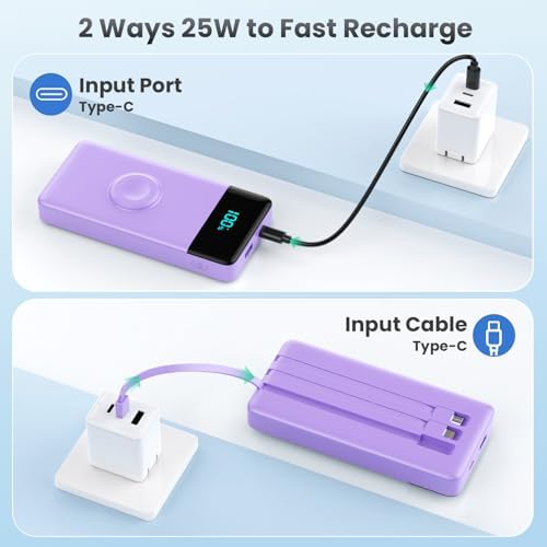 High-Capacity 10800 m Ah Portable Power Bank with Integrated Charging Cables & Wireless Apple Watch Dock – 25 W Quick Charge Solution for i Phone 16/15/14/13/12 & Android Devices – Sleek Pink Design for Effortless Travel – Enhanced Safety Features for Optimal Device Protection