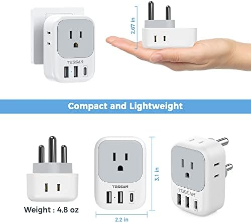 Ultimate European Travel Power Adapter: 4 AC Outlets & 3 Fast Charge USB Ports (1 USB-C PD 20 W) – Compact, Foldable Design for Effortless Connectivity in Spain, France, Germany, Italy, Portugal & Iceland – Versatile Compatibility for All Your Devices