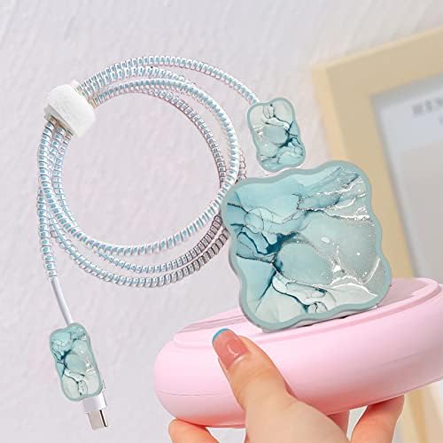 Chic Kawaii Marble Pattern Cable Protector for i Phone Charger – Stylish Data Cable Saver for Enhanced Durability and Fast Charging Compatibility with i Phone 11, 12, 13, 14, Pro Max, XS, XR, X, 7, 8 Plus – Lightweight and Trendy Phone Accessory
