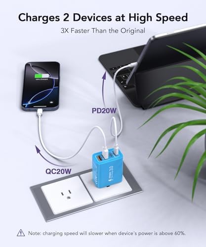 40 W USB C Multi-Device Fast Charger – 4-Port Power Adapter for i Phone & Samsung – Sleek Black Compact Travel Charger with Dual PD & QC Technology for Efficient Home and On-the-Go Charging Solutions – Perfect for Busy Professionals and Families