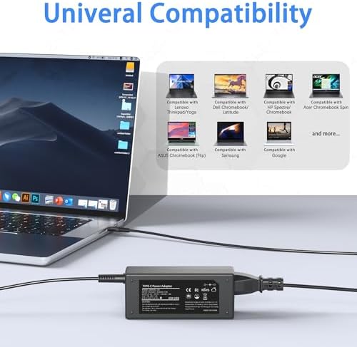 SLE-TECH 65 W USB-C Fast Charging Laptop Charger for Lenovo – Versatile AC Adapter Compatible with Think Pad, Yoga & Chromebook Models – Compact, Lightweight Design for T480, T480 s, C930, C940, 100 e, 300 e, 500 e – Enhanced Safety Features for Reliable Device Protection and Extended Battery Life