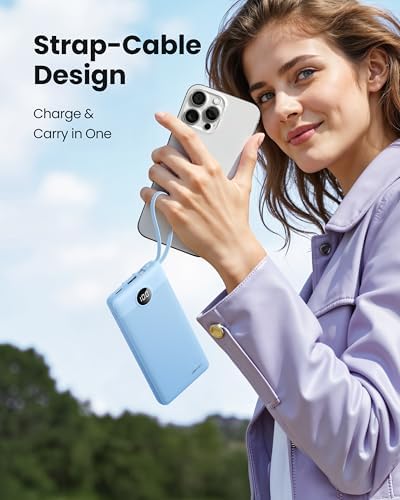 Sleek 10,000 m Ah Ultra-Slim Portable Power Bank – Essential Travel Charger with Integrated Cables, 5 Outputs & 2 Inputs, LED Battery Monitor – Universal Compatibility for i Phone & Android Devices – Chic Pink Design for Effortless On-the-Go Charging