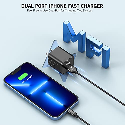 Ultra-Fast i Phone Dual Port Charger Set – 6 FT Lightning Cable & Compact Wall Plug Adapter for i Phone 14, 13, 12, 11 Pro Max, XS, X, 8, 7 Plus, SE & i Pad – Quick Charge Technology for Seamless Power on the Go