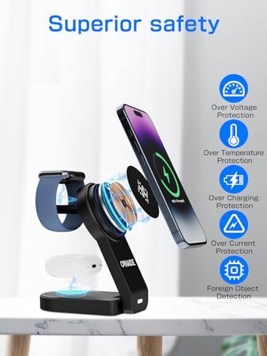 Premium 3-in-1 Magnetic Wireless Charging Station for i Phone 16/15/14/13/12, Apple Watch Ultra/SE, and Air Pods – Fast & Efficient Multi-Device Charger with Enhanced Safety Features for Home, Office & Travel