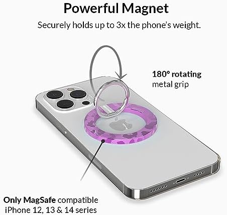 Transform Your i Phone 16, 15, 14, 13, 12 with VELVET CAVIAR’s Amethyst Purple Leopard Mag Safe-Compatible Grip – Stylish Magnetic Ring Holder & Adjustable Stand for Effortless Hands-Free Viewing, Secure Texting, and Enhanced Usability – Elevate Your Mobile Experience with Durable, Lightweight, and Customizable Accessory
