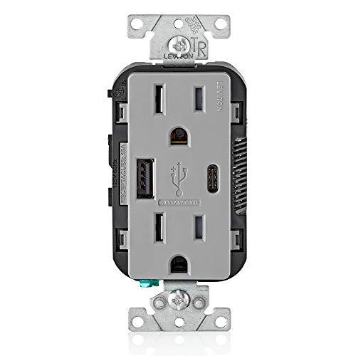 Leviton 60 W Dual USB Type A/Type-C In-Wall Charger – Fast, Efficient Power Delivery Solution for Smartphones, Tablets & Laptops – Tamper-Resistant Outlet in Light Almond for Safe, Clutter-Free Charging Experience – Perfect for Home and Office Use